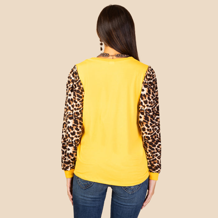 10620 - Leopard Long Sleeve Puffed Top - Gold