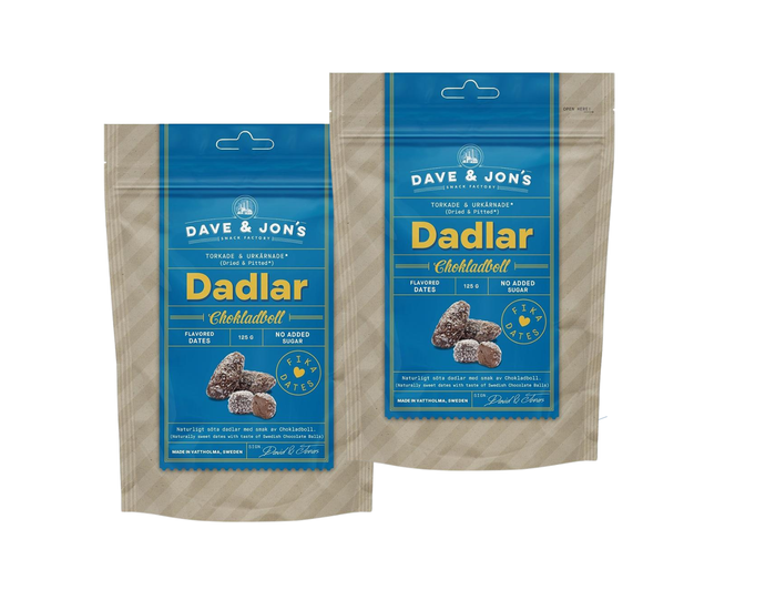 2 Pack Dave & Jons Dadlar Chokladboll - Dates with the taste of Swedish Chocolate Balls (125g / 4.40oz)