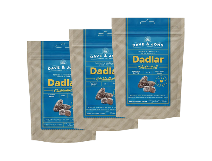 3 Pack Dave & Jons Dadlar Chokladboll - Dates with the taste of Swedish Chocolate Balls (125g / 4.40oz)