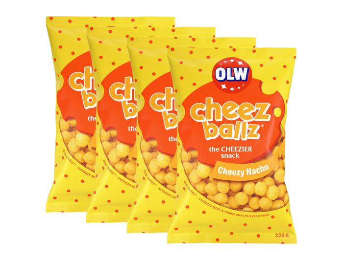 4 Bags of OLW Cheez Balls 225g (7.93 oz) – Authentic Swedish Crispy Cheese Snacks