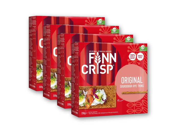 4 Packs of FINN CRISP Original Sourdough Rye Thins 200g (7.05 oz) – Authentic Finnish Wholegrain Rye Crispbread