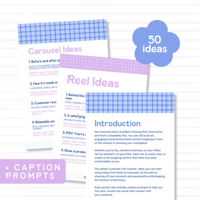 ‘50 No-Face Content Ideas’ E-Book – A Guide to Creating Engaging Content Without Showing Your Face