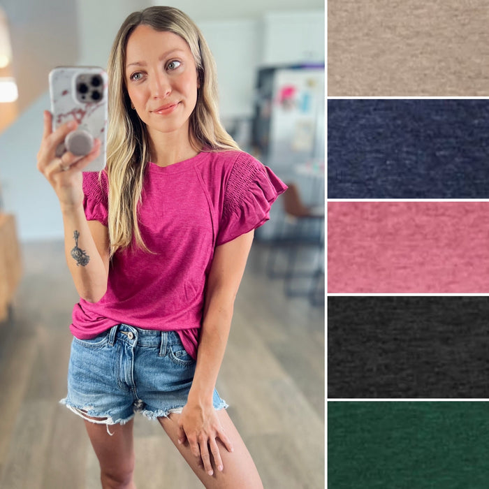[6 colors] Ruffle Sleeve Round Neck Top