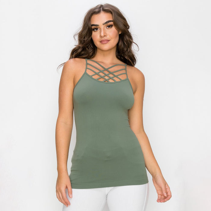 613 - Cami Seamless Triple Criss - Cross Front Cami - Olive
