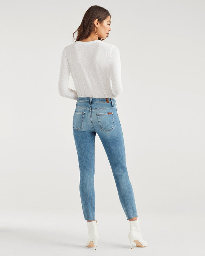 7 For All Mankind Ankle Skinny with Cut Off Hem and Double White Stripes in Sloane Vintage - Taryn x Philip Boutique