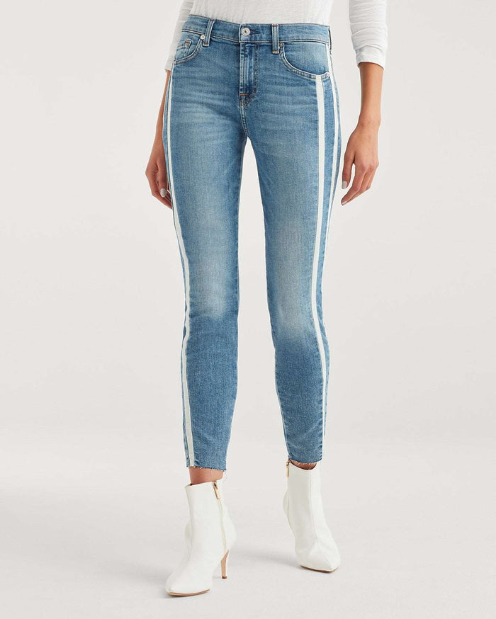 7 For All Mankind Ankle Skinny with Cut Off Hem and Double White Stripes in Sloane Vintage - Taryn x Philip Boutique