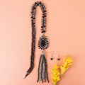 72964 - Animal Print Beaded Tassel Necklace - Black