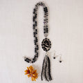 92024 - Animal Print Beaded Tassel Necklace - Black