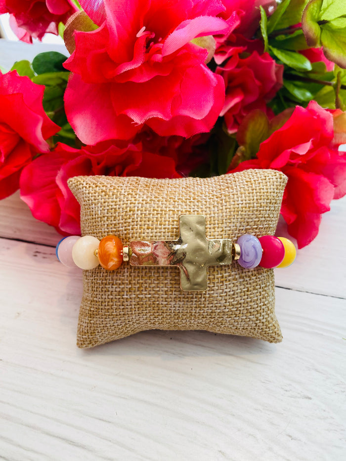 Colorful Cross Stone Stretch Bracelet