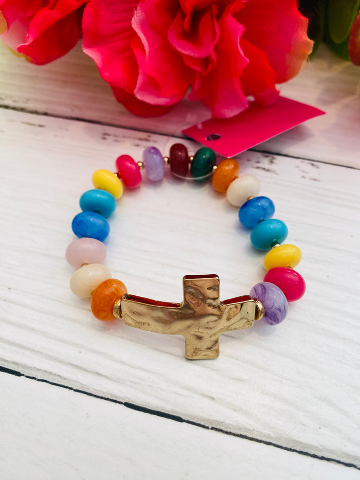 Colorful Cross Stone Stretch Bracelet