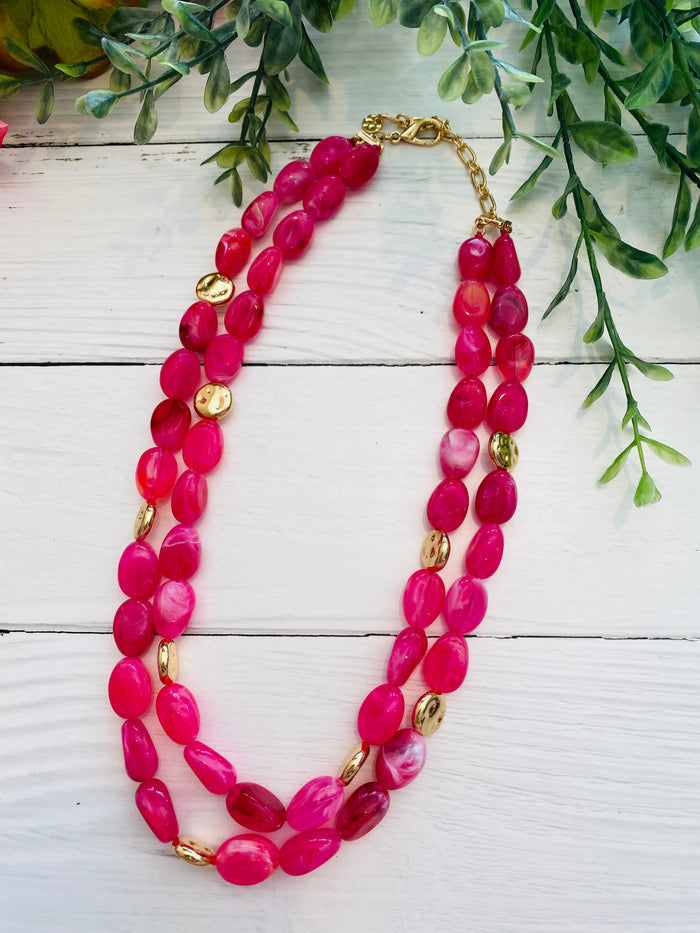 Feeling Flirty Hot Pink Stone Layered Necklace