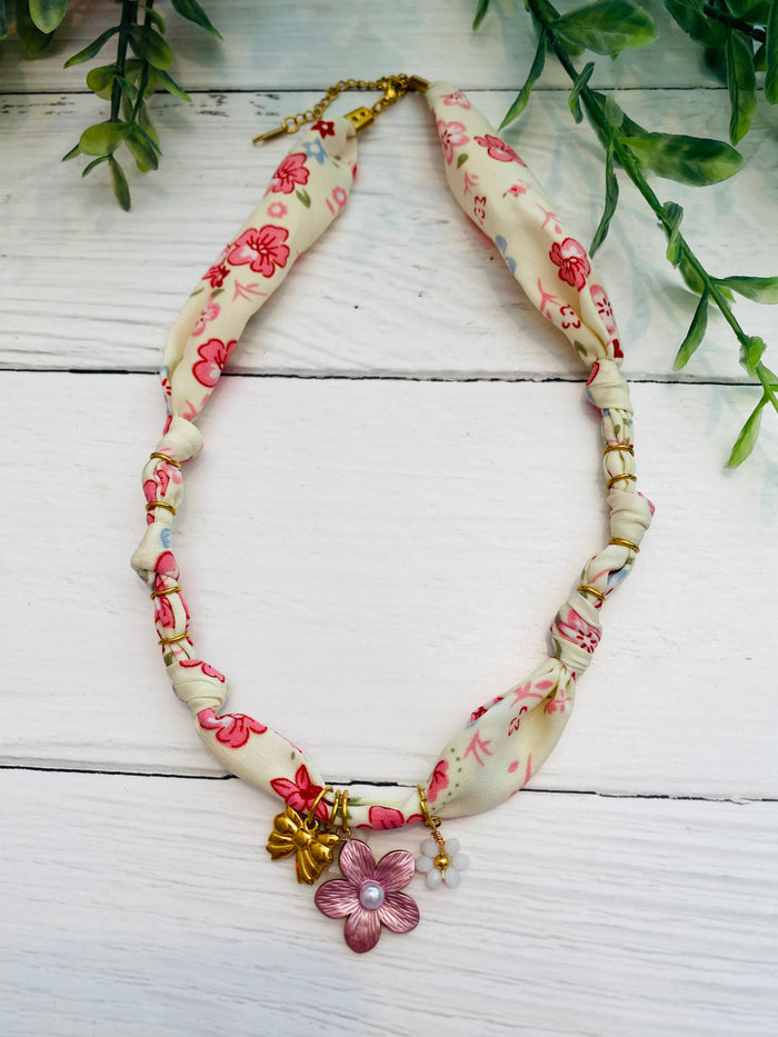 In Bloom Flower Charm Scarf Necklace