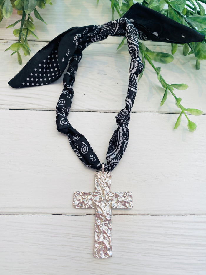 Blessed Silver Cross Bandana Scarf Necklace