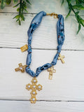 Graceful Charm Pearl Cross Scarf Necklace