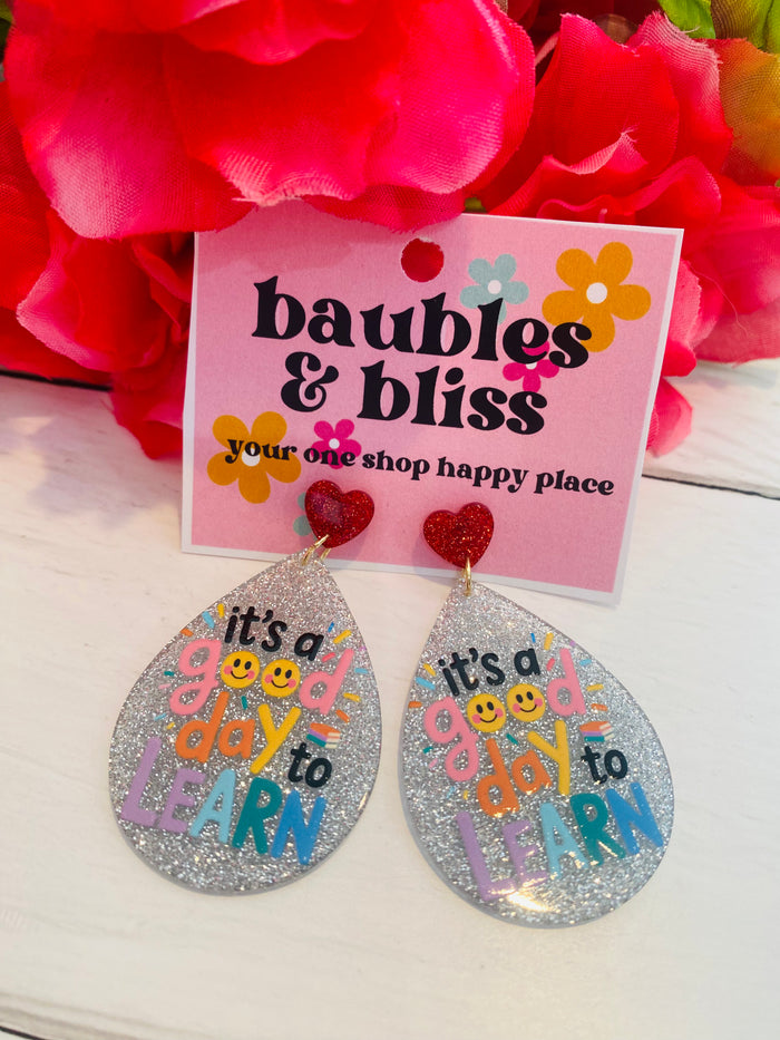 Good Day to Learn Glitter Earrings