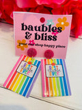 Best Teacher Ever Stripe Notebook Earrings