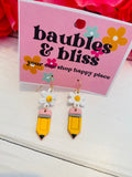 Clay Pencil & Daisy Earrings