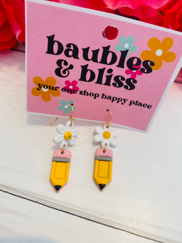 Clay Pencil & Daisy Earrings