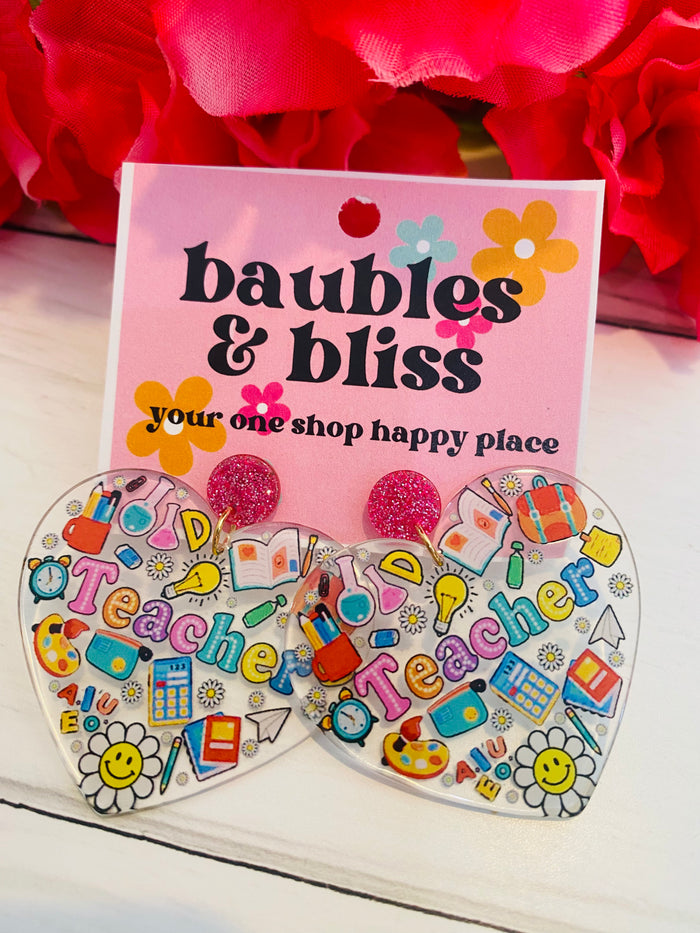 Teacher Icons Heart Earrings