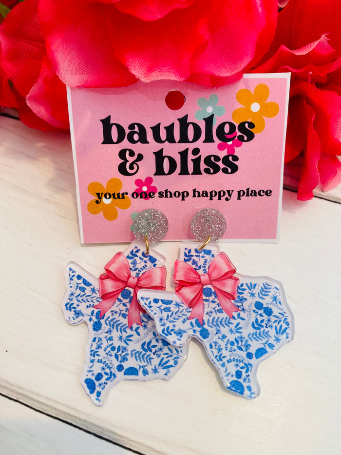 Texas Girly Pink Bow Earrings