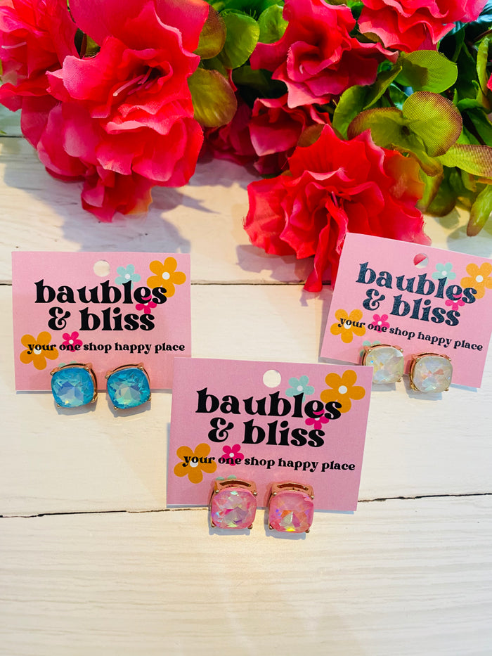 Sparkle Bright Square Stud Earrings