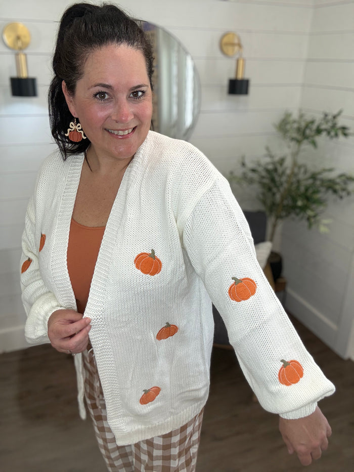 Embroidered Pumpkin  Midi Cardigan