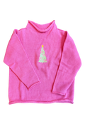 A Soft Idea Christmas Tree with Bows Roll Neck Sweater in Fuchsia