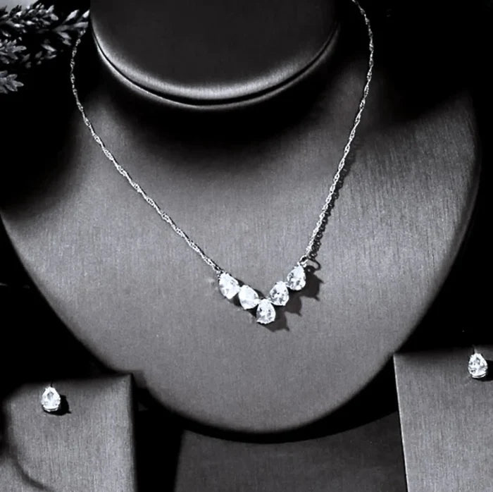 Wedding Jewelry - Silver Cubic Zirconia Bridal Jewelry Set