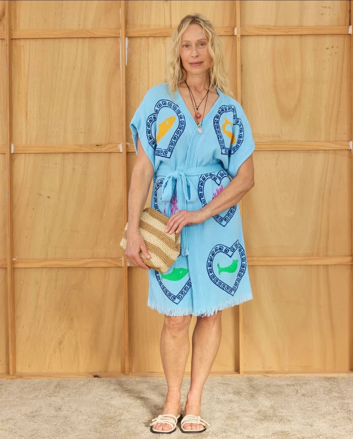 Cie Cie and Co Azure Midi Short Sleeve Robe in Sardine Coral
