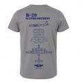Gray t-shirt with blue B-29 Superfortress design on a white background