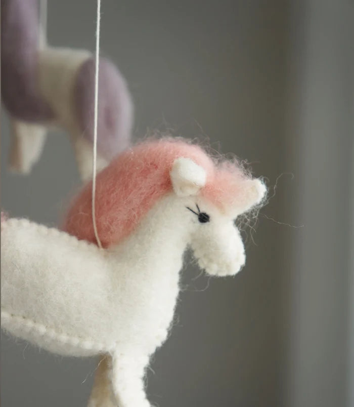 Baby Decoration Mobile - Unicorns - Pink Close Up