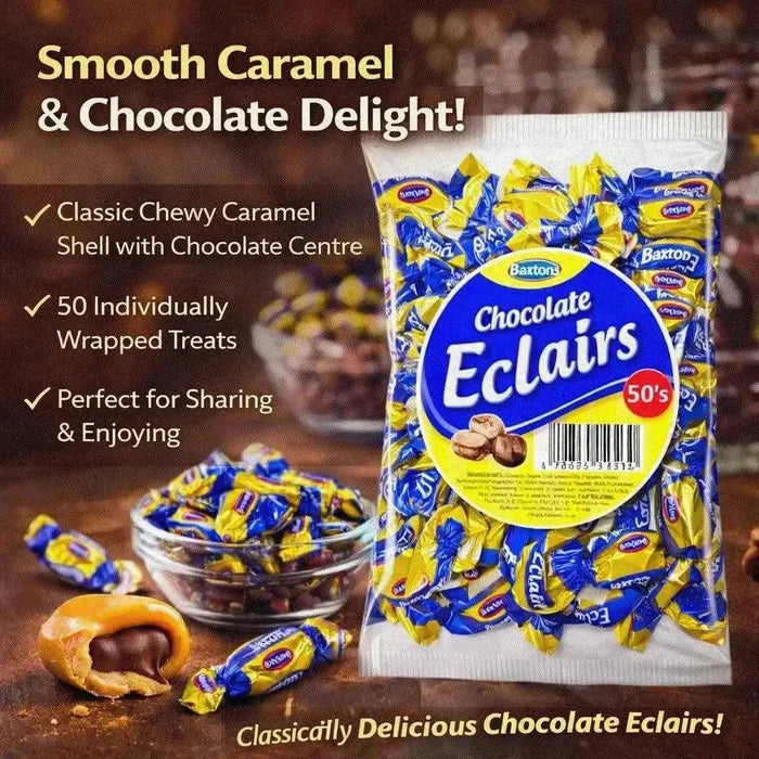 Baxtons Chocolate Eclairs pack of 50 individually wrapped caramel sweets with creamy chocolate center