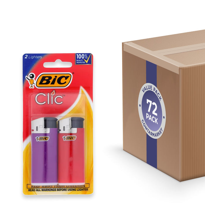BIC Mini Clic Lighters – 2 Count – 72 Pack