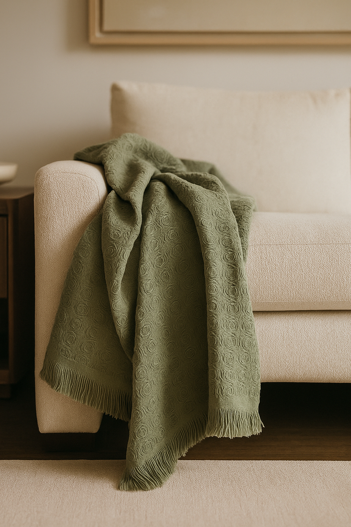 Blissful Bamboo Jacquard Throw-Olive Green