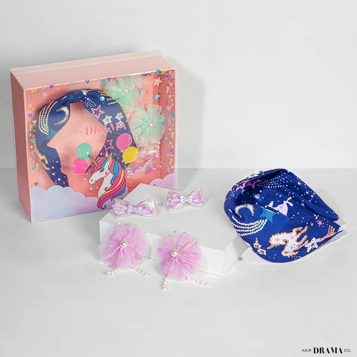 Blue Unicorn Gift Box with 1 Hair Band, 2 Hair Pins & 2 Hair Ties