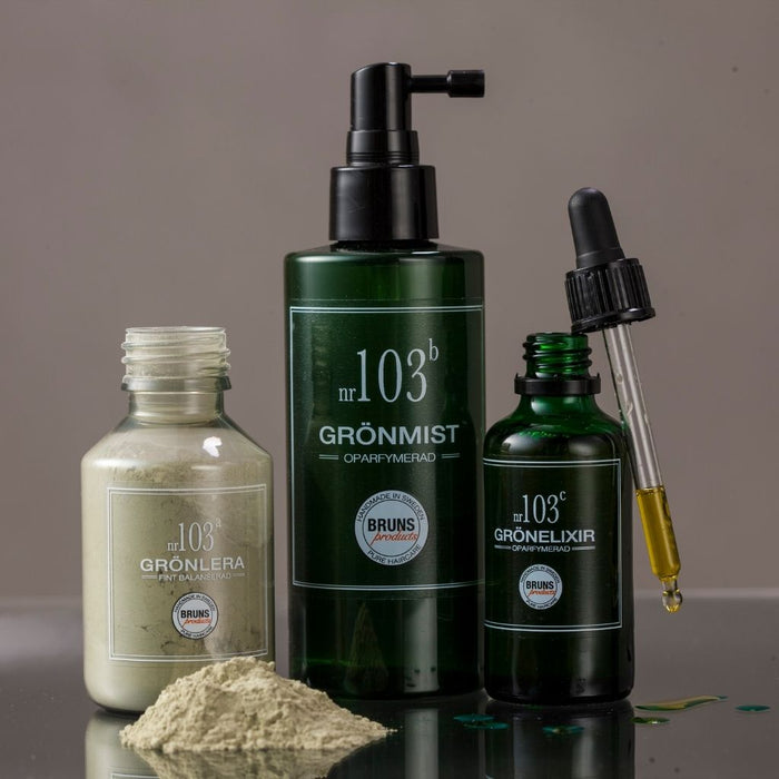 BRUNS Products Nr103c Unscented Green Elixir Hajusteeton Seerumi Hiuspohjalle ja kasvoille 50ml