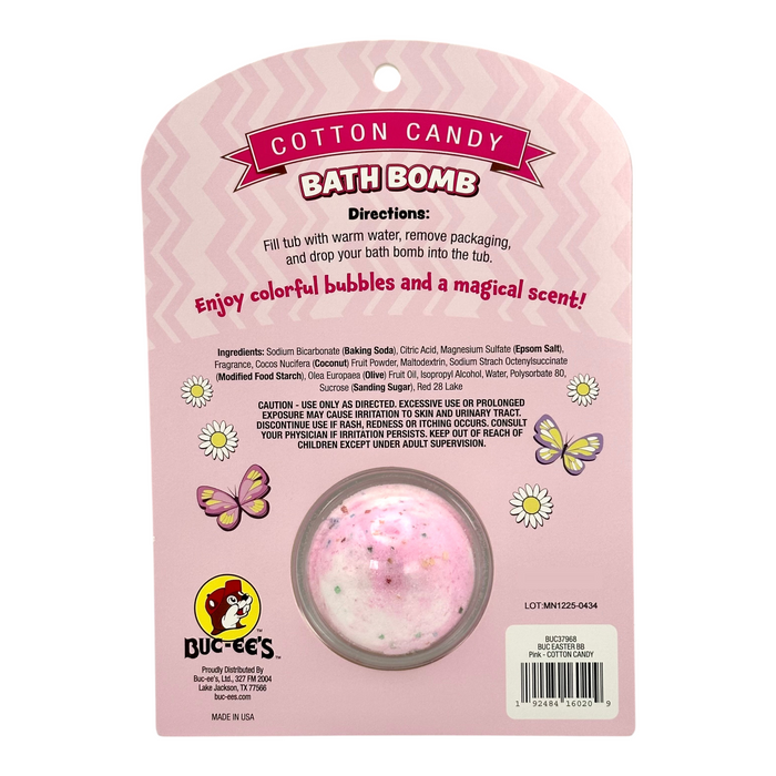 Buc-ee's colorful bath bomb featuring playful bunny graphics and festive text