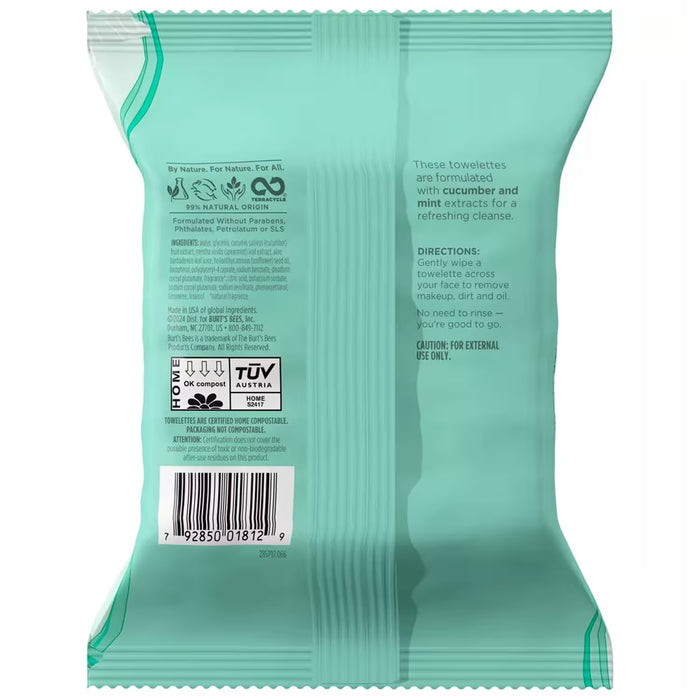 Burt's Bees Facial Cleansing Cucumber and Sage Towelettes – 30 Count – 12 Pack