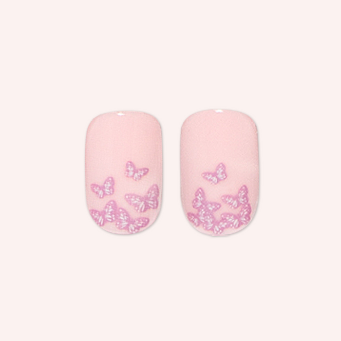 Butterfly Ombre - Press-On | Short | Squoval pink press-on nails with delicate lavender butterfly design for easy at-home mani