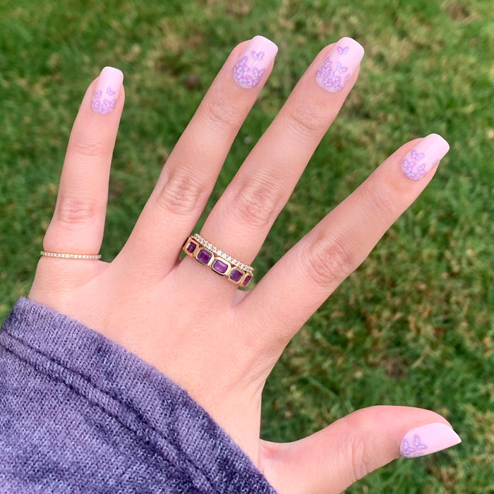 Butterfly Ombre - Press-On | Short | Squoval lavender short squoval press-on nails with subtle butterfly mani design