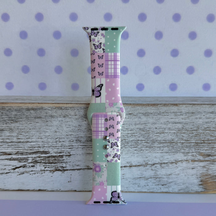 Butterfly Quilt Print Silicone Band For Apple Watch