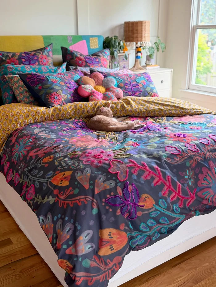Catalina Cotton Duvet Cover - Midnight Garden-view 5