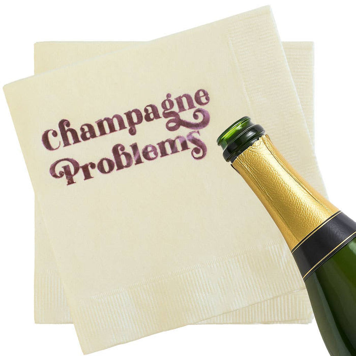 Champagne Problems Pink Foil Funny Text Cocktail Napkin