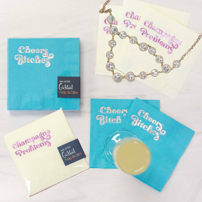 Champagne Problems Pink Foil Funny Text Cocktail Napkin
