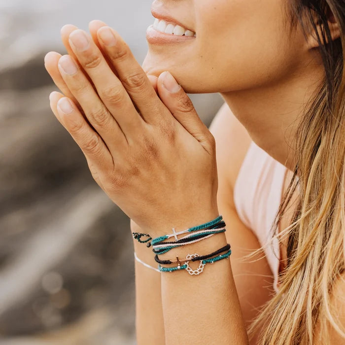Child of God Azure Blue Cross Braided Bracelet-Silver
