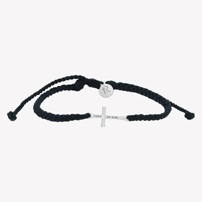 Child of God Black Cross Braided Bracelet-Silver