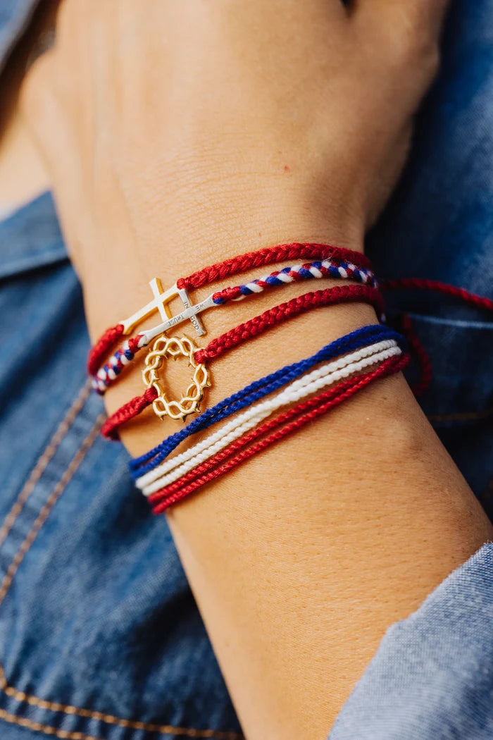 Child of God Garnet Red Cross Braided Bracelet-Gold