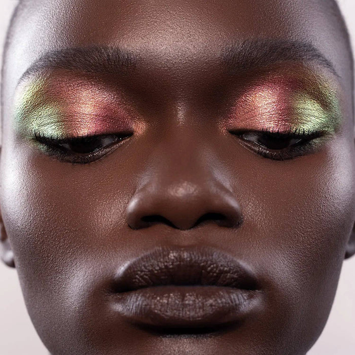 Chromium Liquid Eyeshadow model look on a white background.