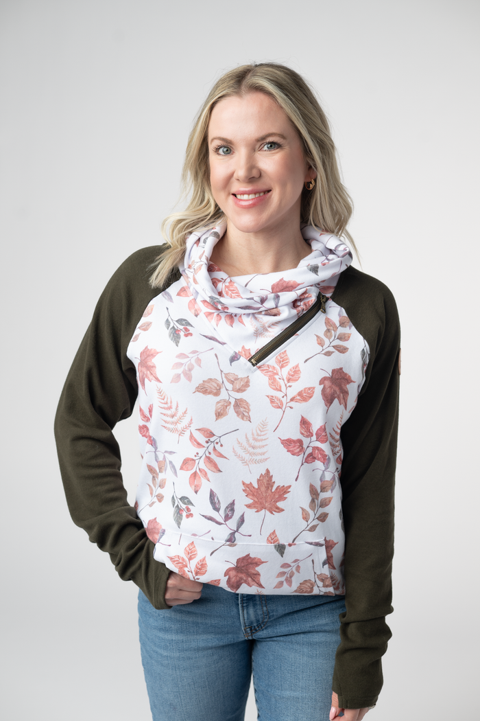 Classic Zoey ZipCowl Sweatshirt - Autumn Leaves and Olive