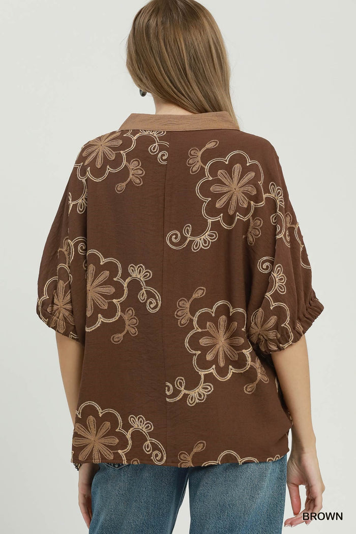 Cocoa Bloom Embroidered Blouse